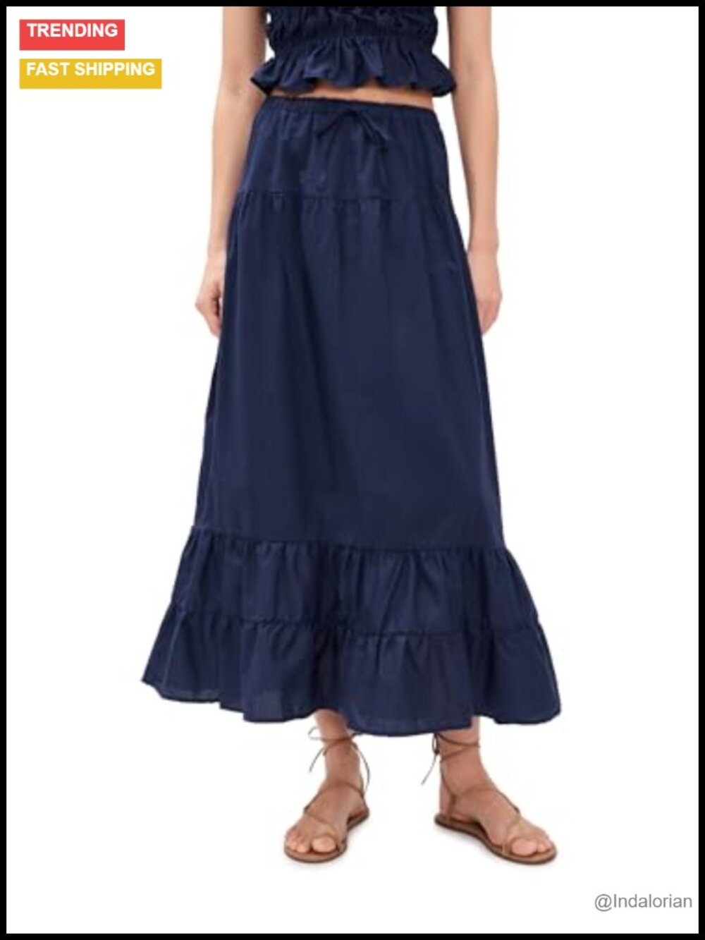 Ruffled Maxi Skirt 100% Cotton High Rise Pleated
